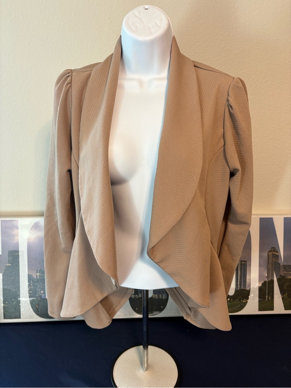 Women's Tan Draped Open-Front Jacket